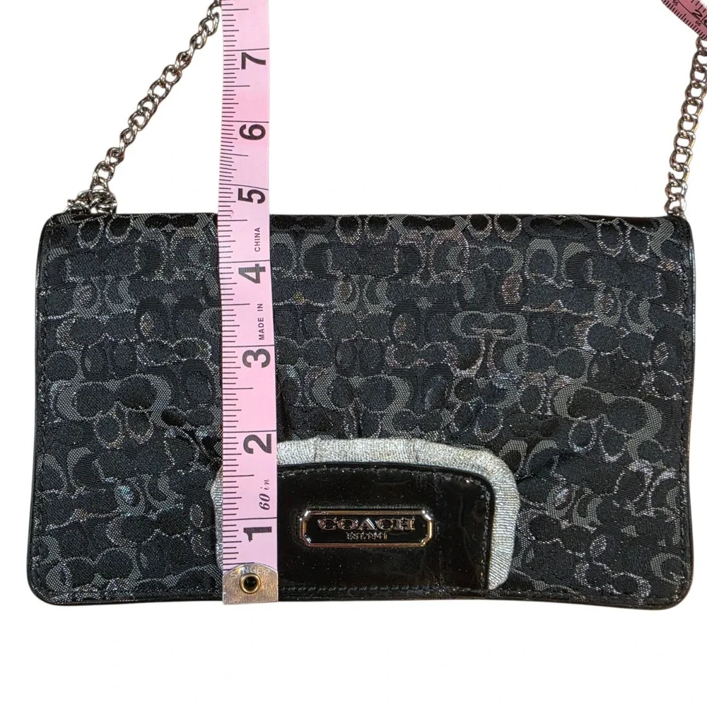Vtg Coach Women Small Crossbody Clutch Black Silver Metallic Signature Jacquard